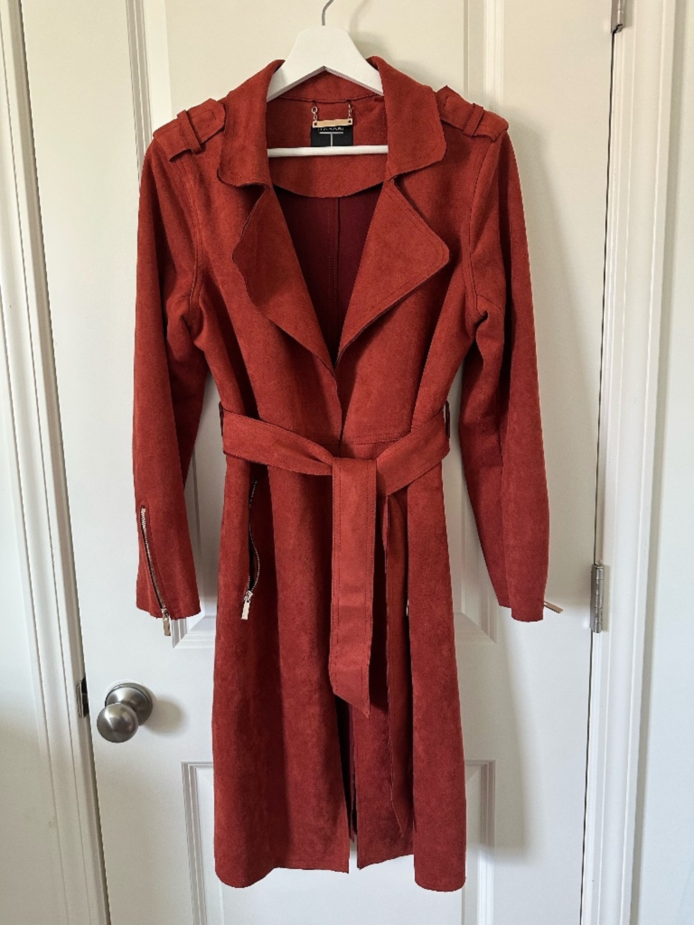 Rust Faux Suede Trench Coat